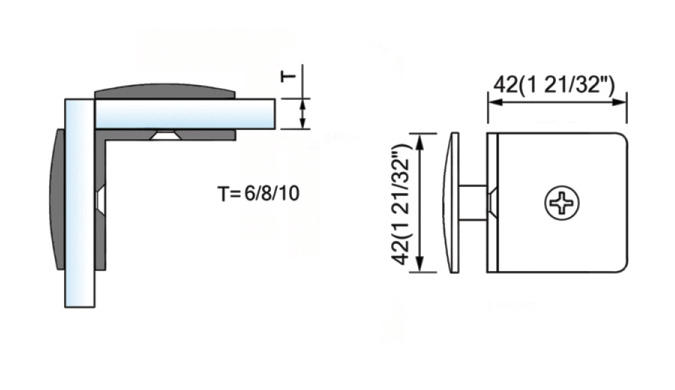 Beveled Edge Shower Glass Clamps Glass To Glass 90 Degree L-2625