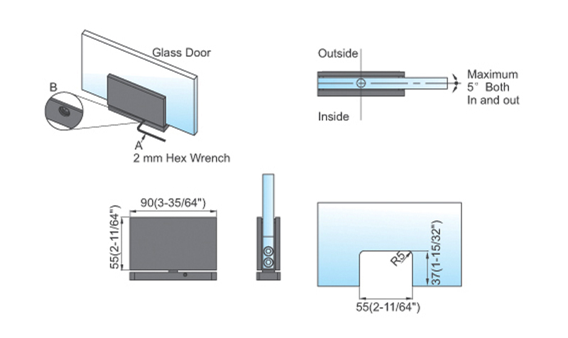 Adjustable Pivot Shower  Hinges Top Or Bottom Mount Glass Door Hinge L-2341AD