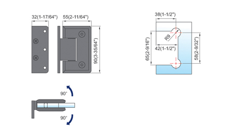 Best Sell Standard Duty Shower Hinges Wall Mount 90 degree Glass Clamp OffSet Back Plate Glass Door Hinge L-2112