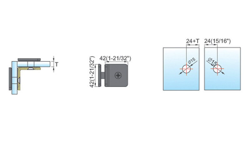 Beveled Edge Shower Glass Clamps 90° Glass-to-Glass L-2545