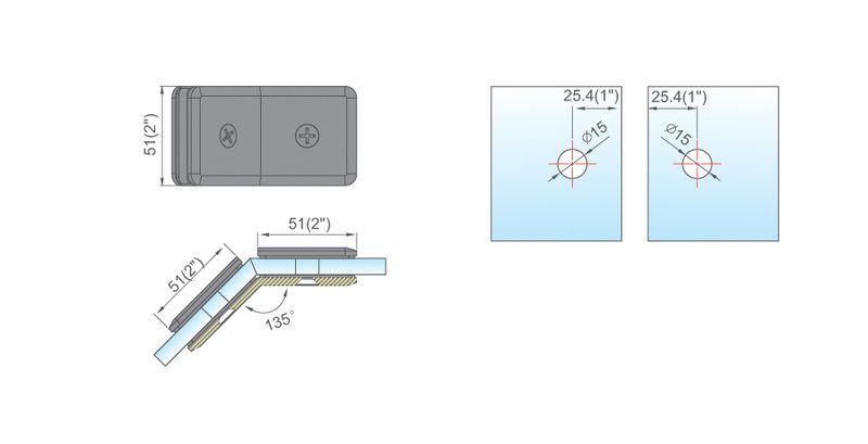 Beveled Edge Shower Glass Clamps Glass To Glass 135 Degree L-2616