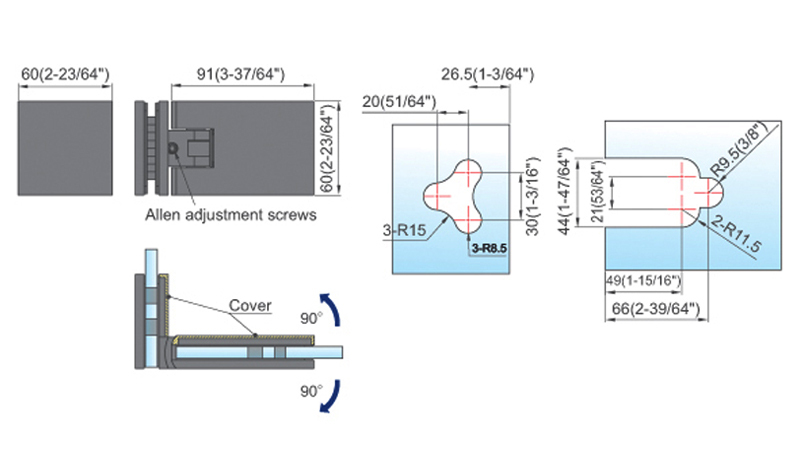 Custom Standard Duty Shower Hinge For Glass Shower Door L-6035