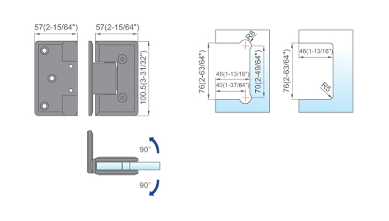 Heavy Duty Shower Hinges Wall Mount For Glass Bathroom Door  L-5112
