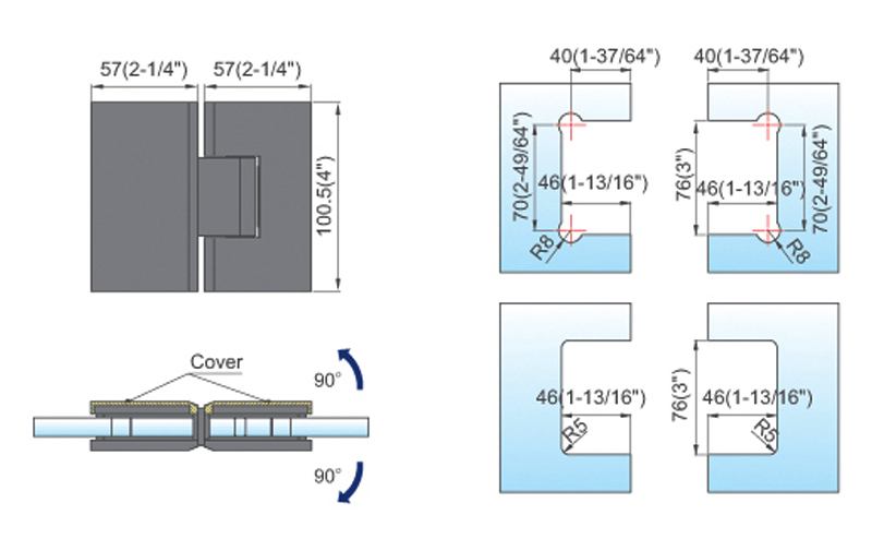  Heavy Duty Shower Hinges with covers L-5423