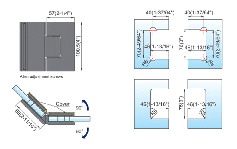  Heavy Duty Shower Hinges with covers L-5424