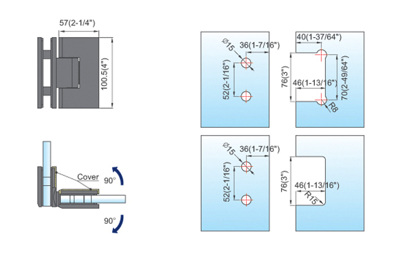  Heavy Duty Shower Hinges with covers L-5425
