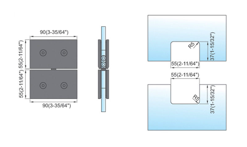 Pivot Shower  Hinges Glass to Fixed Transom Mount Bathroom Glass Door Hinge Shower Hardware L-2342