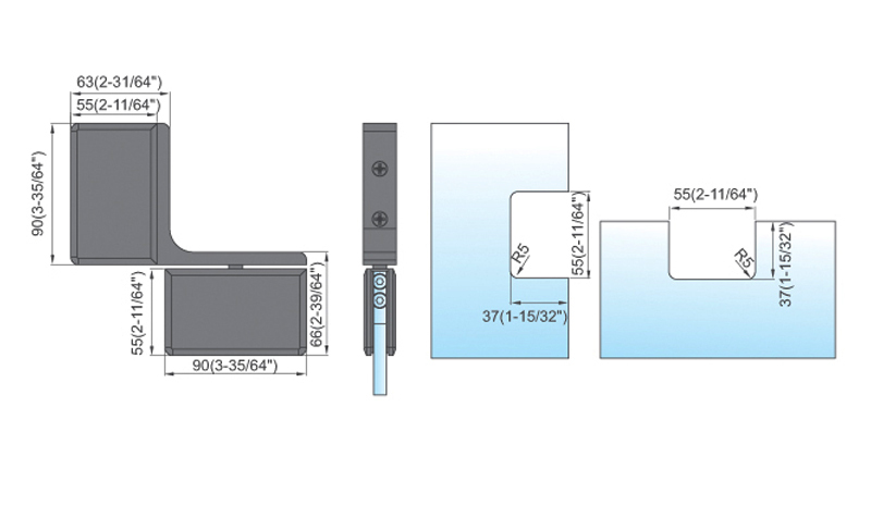Pivot Shower  Hinges Inline Panel Mount Frameless Glass Door Hinge L-2352