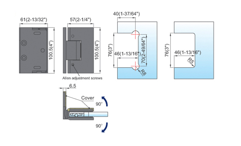 Professional Adjustable Heavy Duty Shower Hinges With Covers For Glass Shower Door L-5472