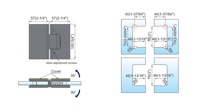 Professional Adjustable Heavy Duty Shower Hinges With Covers For Glass Shower Door L-5473