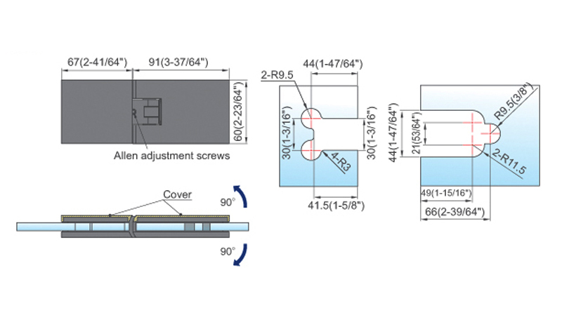 Professional Standard Duty Shower Hinge For Glass Shower Door L-6033