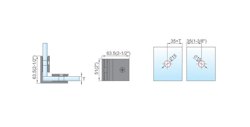 Square Corner Shower Glass Clamps Glass To Glass Hot Sell Hinge L-2635