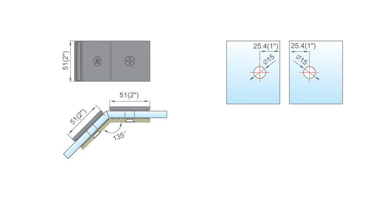 Square Corner Shower Glass Clamps Glass To Glass Shower Hinge 135 Degree L-2646
