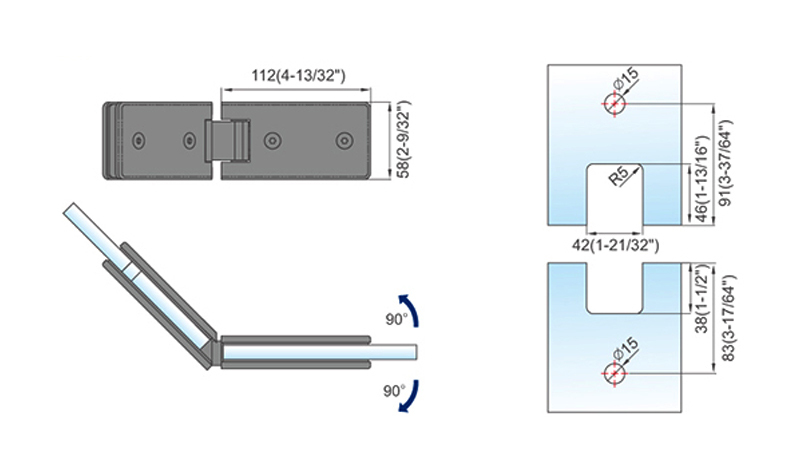 Standard Duty Shower Hinges Glass to Glass 135 Degree Glass Clamp Custom Made Hinge L-2144