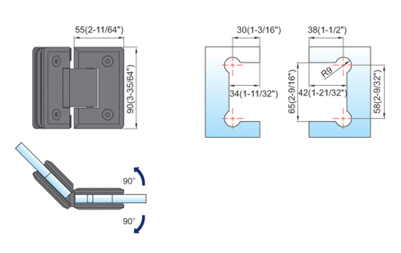 Standard Duty Shower Hinges Glass to Glass 135 Degree Glass Clamp Shower Room Door Hinge Shower Hardware L-2114