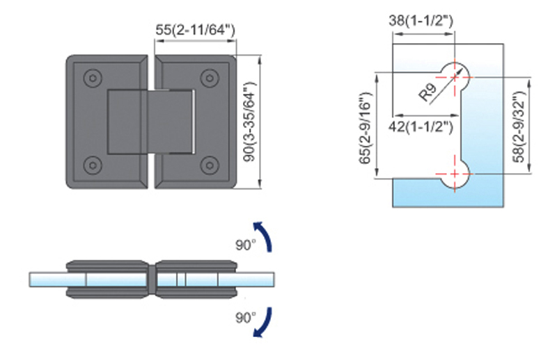 Standard Duty Shower Hinges Glass to Glass 180 Degree Bathroom Door Hinge China Factory Suppliers L-2113