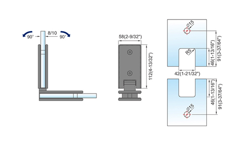 Standard Duty Shower Hinges Glass to Glass 90 degree Glass Door Hinge Discount Shower Hardware L-2145