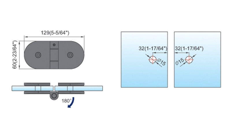 Standard Duty Shower Hinges Glass to Glass Shower  Hinge L-2412