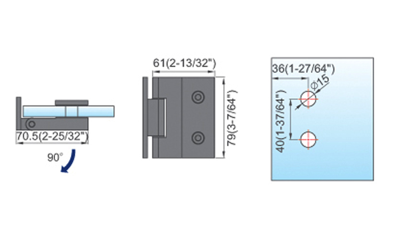 Standard Duty Shower Hinges Wall to Glass Wall Shower Door Hinge L-2415