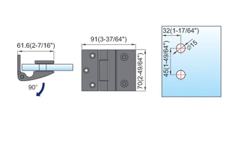 Standard Duty Shower Hinges Wall to Glass Wall Shower  Hinge L-2418W