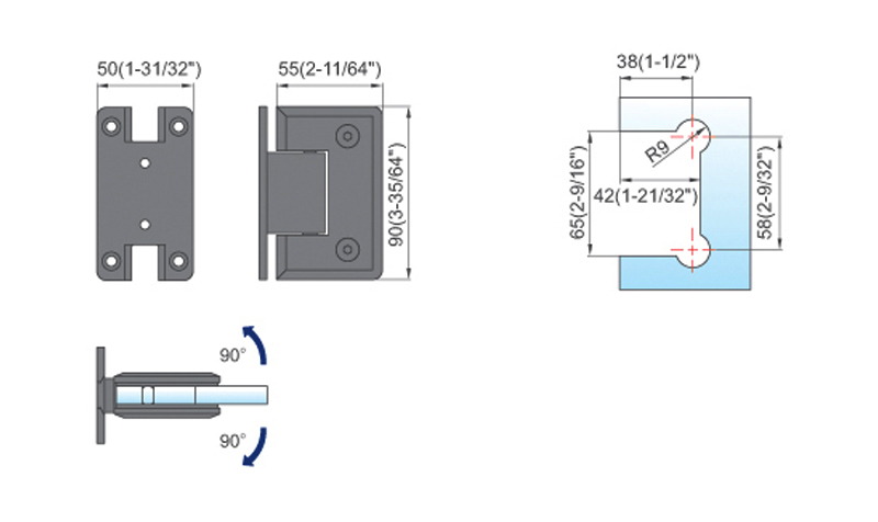 China Top Selling Standard Duty Shower Hinges Wall to Glass 90 Degree Shower Door Hinge L-2116