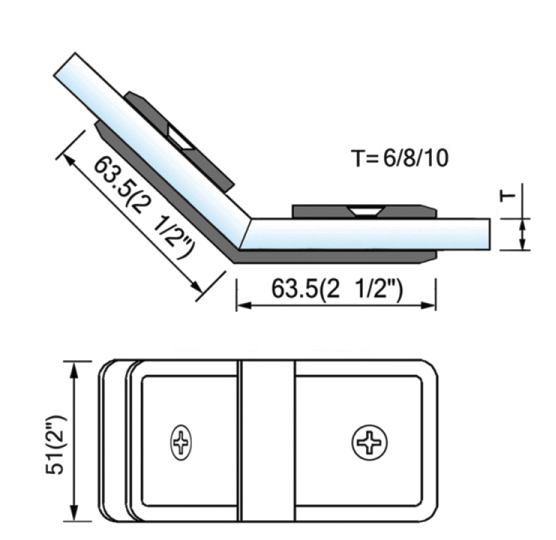 Beveled Edge Shower Glass Clamps Glass to Glass Bathroom Door ClIps L-2606