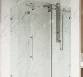 What are the framing options for hinged glass shower doors?