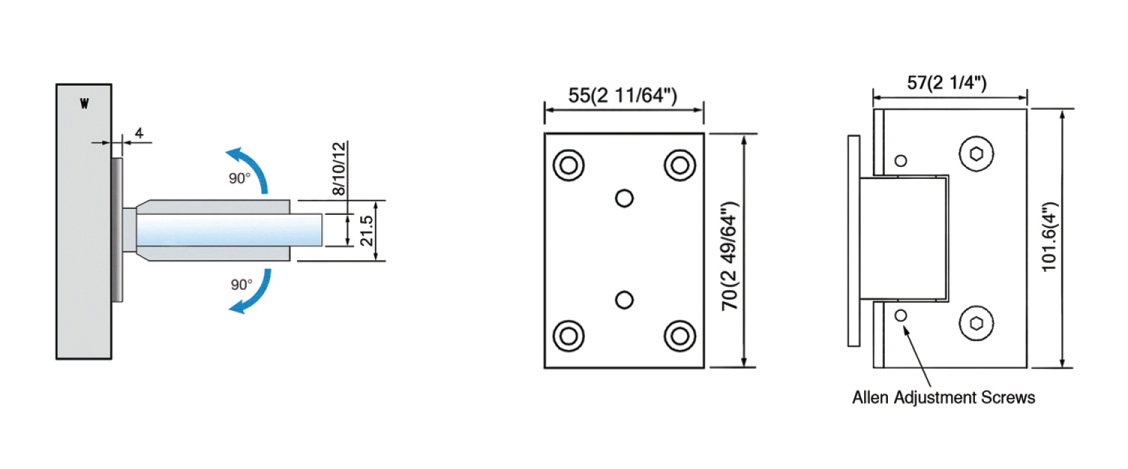 Adjustable Heavy Duty Shower Hinges Wall Mount For Glass Shower Door 90 Degree L-5177