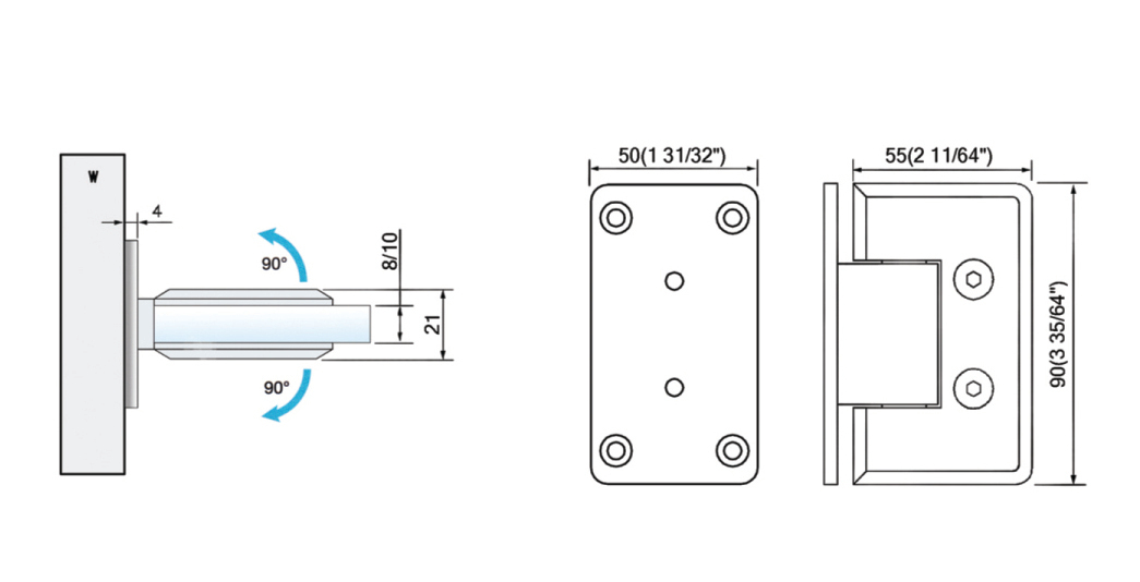 China Manufacturing Standard Duty Shower Hinges Wall Mount Glass Clamp Full Back Plate Factory Price L-2111W