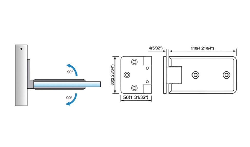 Standard Duty Shower Hinges Wall Mount Offset Back Plate L-2162