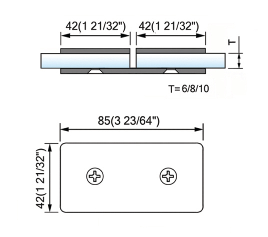 Beveled Edge Shower Glass Clamps 180° Glass-to-Glass L-2544