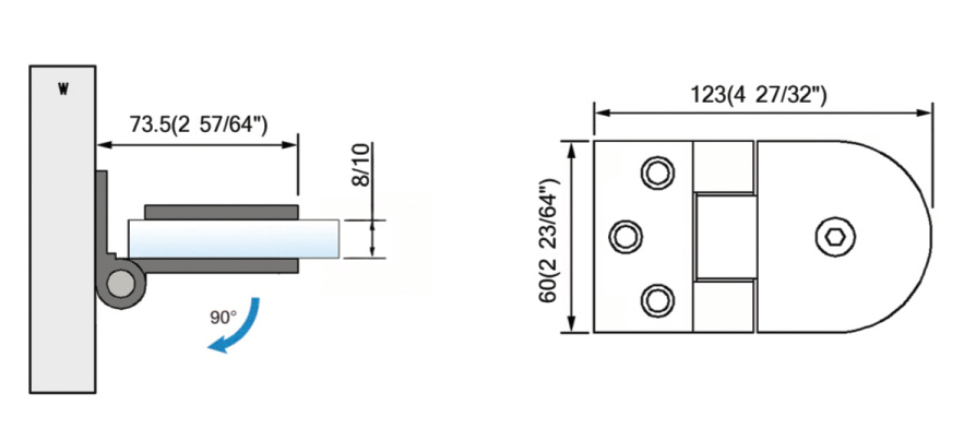 Standard Duty Shower Hinges Wall to Glass Wall Shower Door Hinge L-2411