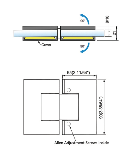 Standard Duty Shower Hinges With Covers Wall to Glass Brass Door Hinge L-5103