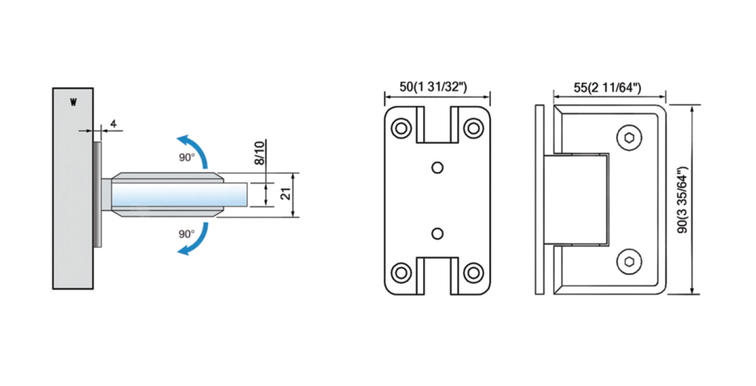 China Top Selling Standard Duty Shower Hinges Wall to Glass 90 Degree Shower Door Hinge L-2116