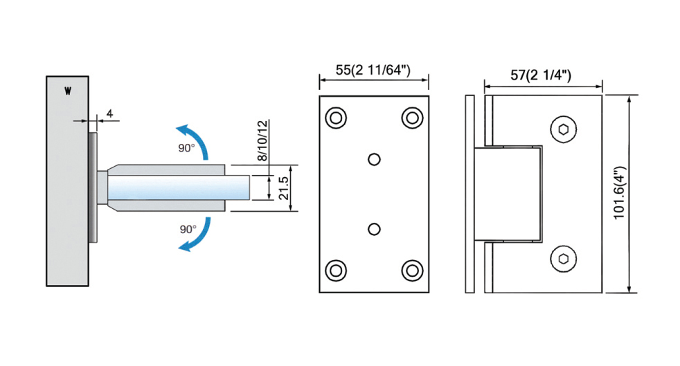 Heavy Duty Shower Hinges Wall Mount For Glass Shower Door 90 Degree L-5121