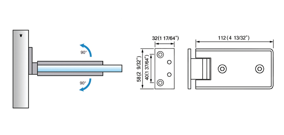 Standard Duty Shower Hinges Wall Mount 90 degree Glass Clamp OffSet Back Plate Glass Door Hinge L-2142