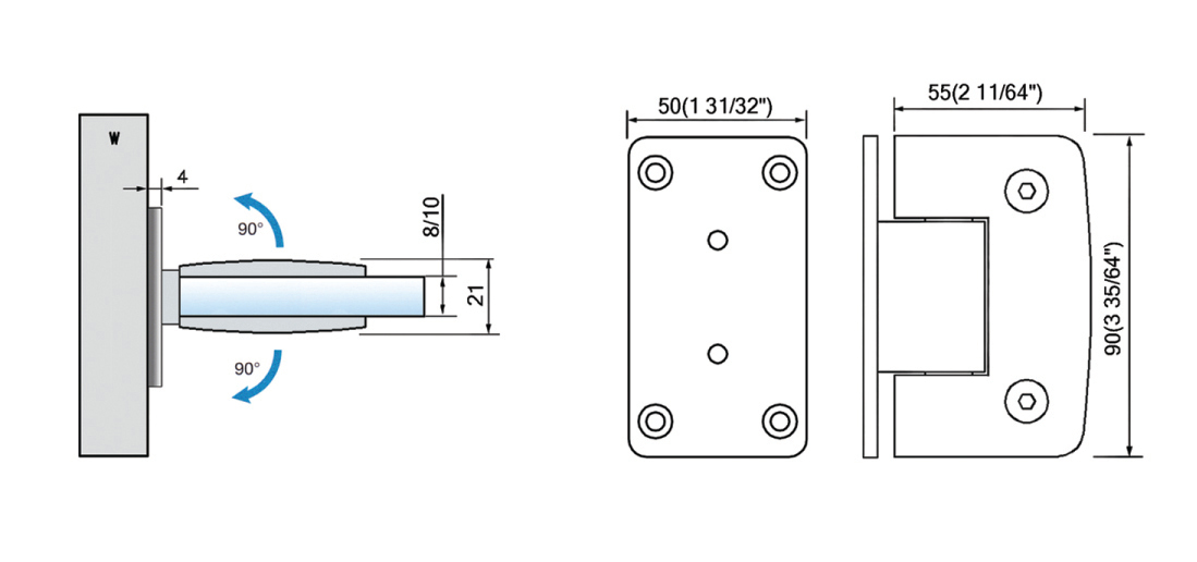 Standard Duty Shower Hinges Wall Mount Full Back Plate L-2171