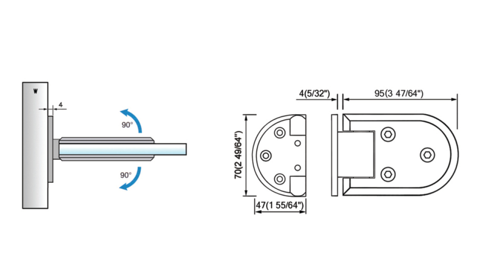 Standard Duty Shower Hinges Wall Mount Door Hinge Bathroom Accessories L-2152