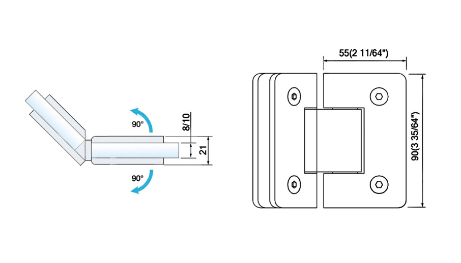 Standard Duty Shower Hinges Glass to Glass 135° Glass Clamp Customized  Door Hinge Glass Hardware L-2104