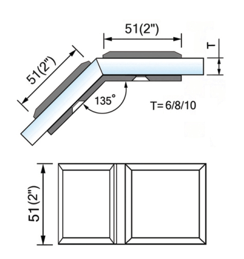 Square Corner Shower Glass Clamps Glass to Glass135 degree Bathroom Accessories L-2686