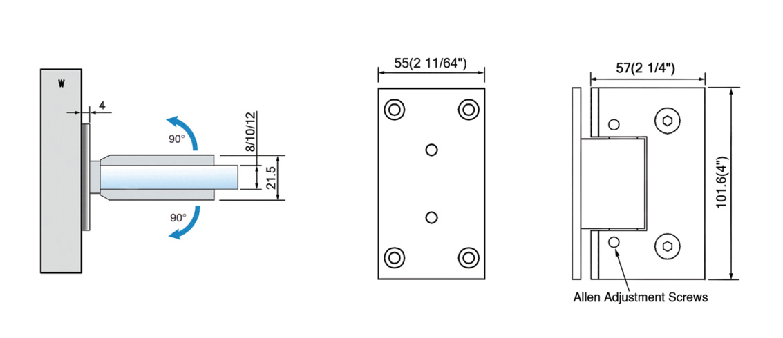 Adjustable Heavy Duty Shower Hinges Wall Mount For Glass Shower Door 90 Degree L-5171