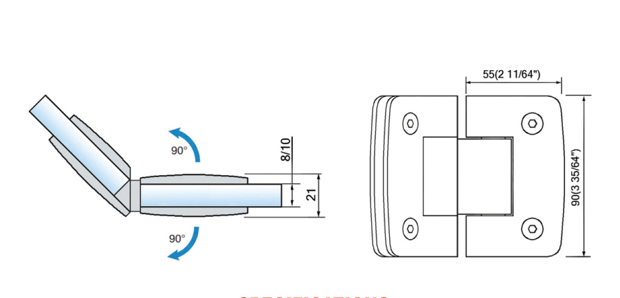 Standard Duty Shower Hinges 135° Glass-to-Glass L-2174