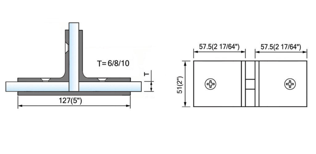 Square Corner Shower Glass Clamps Glass To Glass T shape Hinge L-2637