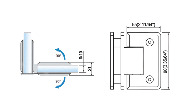 Standard Duty Shower Hinges Glass to Glass 90 degree Glass Clamp Modern Design Glass Door Hinge L-2115