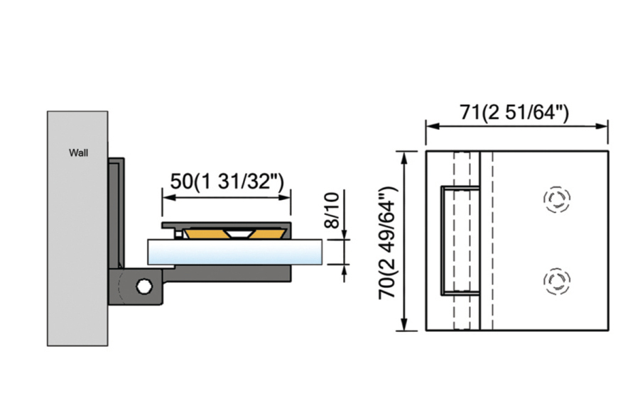 Standard Duty Shower Hinges With Covers Wall to Glass Bathroom Door Clamps L-5201