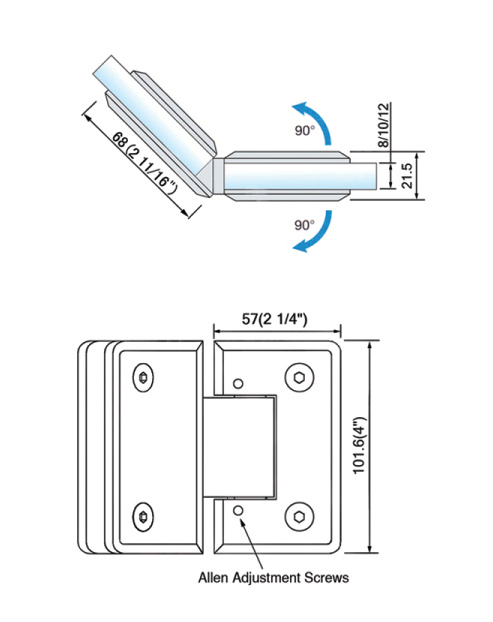 Adjustable Heavy Duty Shower Hinges Wall Mount For Glass Shower Door 90 Degree L-5164