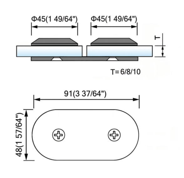 Beveled Edge Shower Glass Clamps Glass to Glass Bathroom Door ClIps L-2594