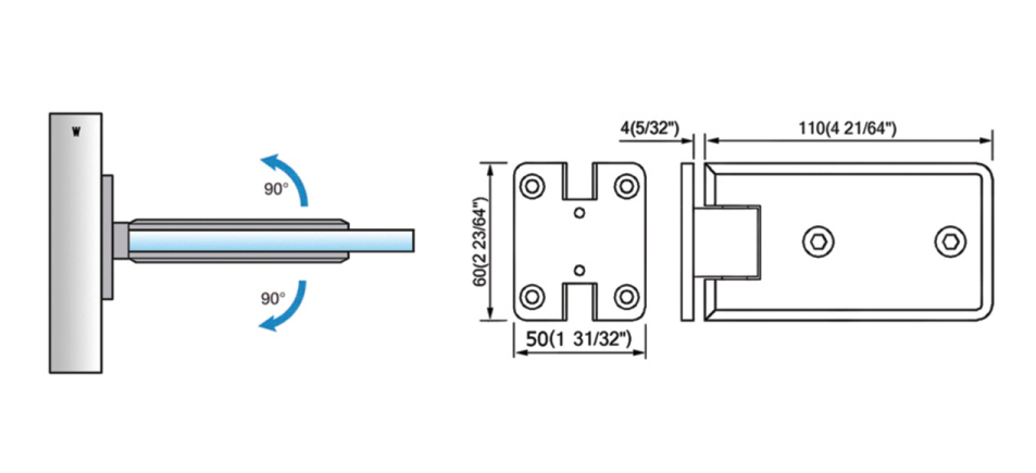 Standard Duty Shower Hinges Wall Mount Full Back Plate L-2161