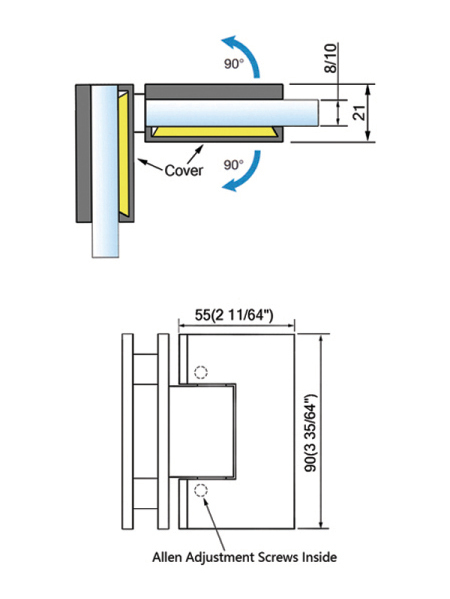 Adjustable Standard Duty Shower Hinges With Covers For Frameless Shower Glass Door L-5105AD