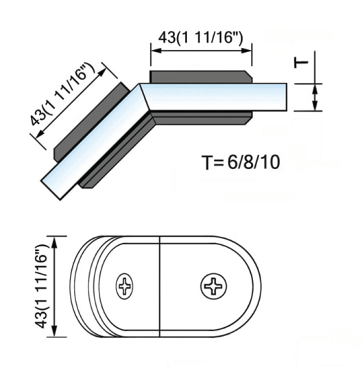 Beveled Edge Shower Glass Clamps 135° Glass-to-Glass L-2536